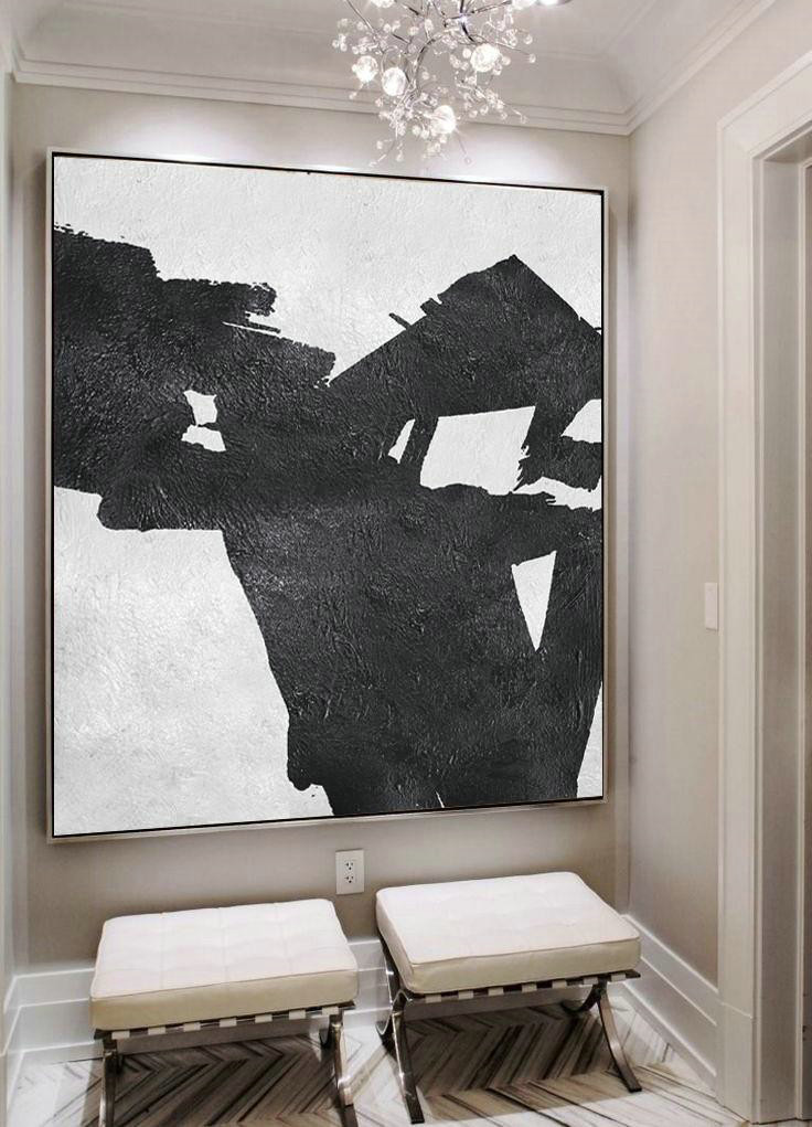 Extra Large Canvas Art,Oversized Minimal Black And White Painting - Modern Art